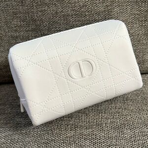 Dior Makeup Cosmetic Bag Pouch Quilted White Cross Stitching Small New Authentic